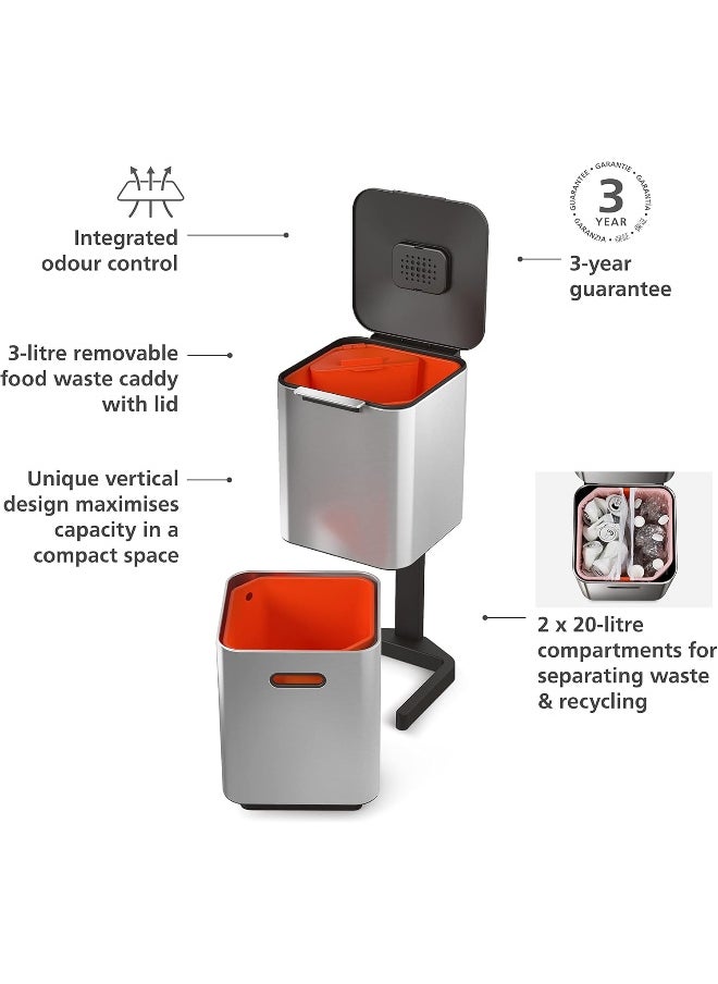 Joseph Joseph Joseph Joseph Intelligent Waste Totem Max Kitchen Trash Can and Recycle Bin Unit Compact: 40 Liter/10.6 Gallon  - Image 5