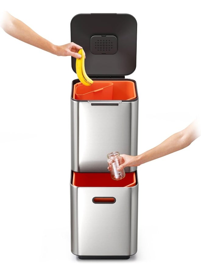 Joseph Joseph Joseph Joseph Intelligent Waste Totem Max Kitchen Trash Can and Recycle Bin Unit Compact: 40 Liter/10.6 Gallon  - Image 3
