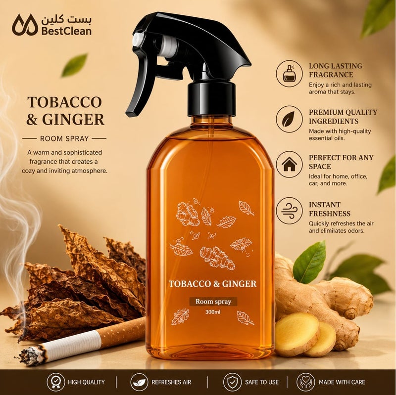 Bestclean Tobacco & Ginger Room Spray – Long Lasting Premium Fragrance For Home & Car - Image 2
