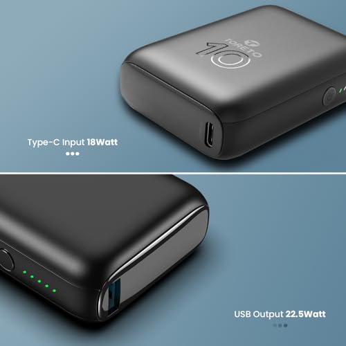 Toreto 10000mAh Powerbank, Pocket Size, Dual Output (USB -A +Type-C), 22.5W Type-C Ultra Fast Charging, Power Delivery, Quick Charge for iPhone, Android & Other Devices (Eon Nano, Black) - Image 3