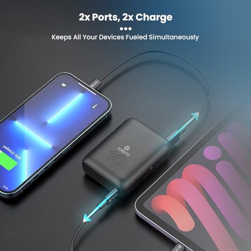 Toreto 10000mAh Powerbank, Pocket Size, Dual Output (USB -A +Type-C), 22.5W Type-C Ultra Fast Charging, Power Delivery, Quick Charge for iPhone, Android & Other Devices (Eon Nano, Black) - Image 4