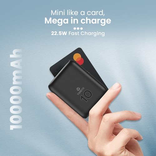 Toreto 10000mAh Powerbank, Pocket Size, Dual Output (USB -A +Type-C), 22.5W Type-C Ultra Fast Charging, Power Delivery, Quick Charge for iPhone, Android & Other Devices (Eon Nano, Black) - Image 2