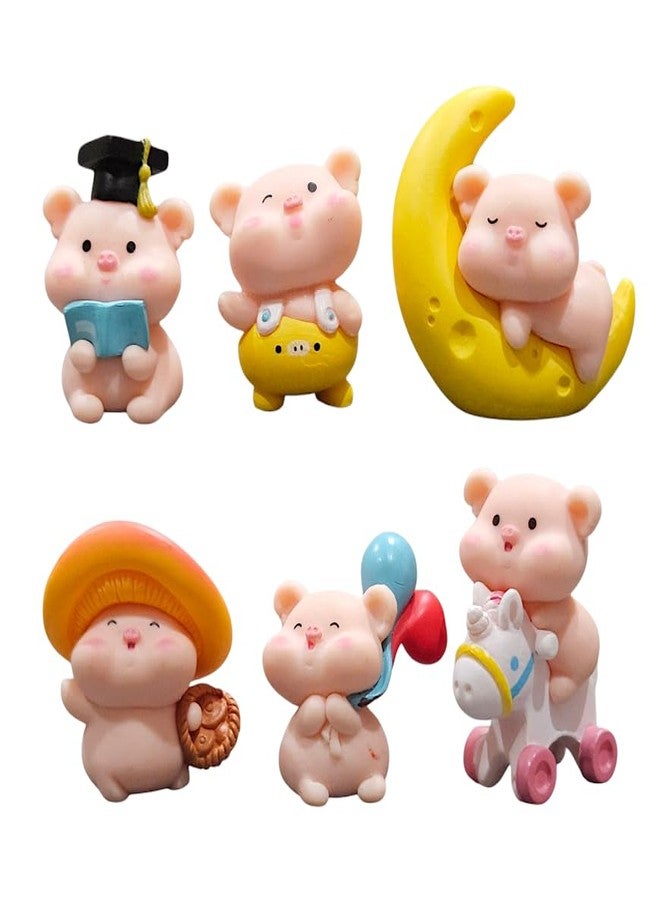 ARUNA DECOR Miniature Piggy Set of 6 – Cute Resin Pig Figurines for Gifting, Table Decor, Miniature Garden, & Doll House Accessories, 4.5 cm - Image 3