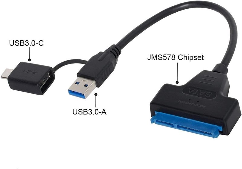 كاست ويف كابل محول SATA إلى USB 3.0، موصل أنثى 22 سنًا إلى USB 3.0 ونوع C ذكر لمحركات الأقراص الصلبة HDD/SSD 2.5/3.5 بوصة لنقل البيانات - Image 4
