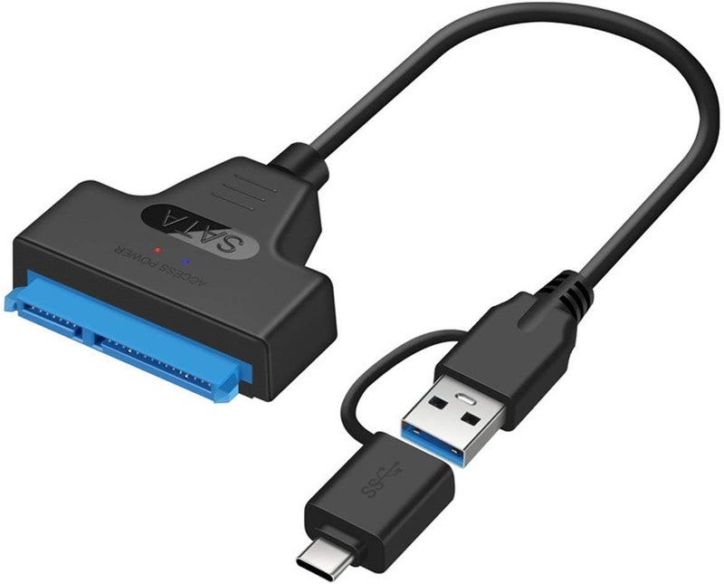 كاست ويف كابل محول SATA إلى USB 3.0، موصل أنثى 22 سنًا إلى USB 3.0 ونوع C ذكر لمحركات الأقراص الصلبة HDD/SSD 2.5/3.5 بوصة لنقل البيانات - Image 1