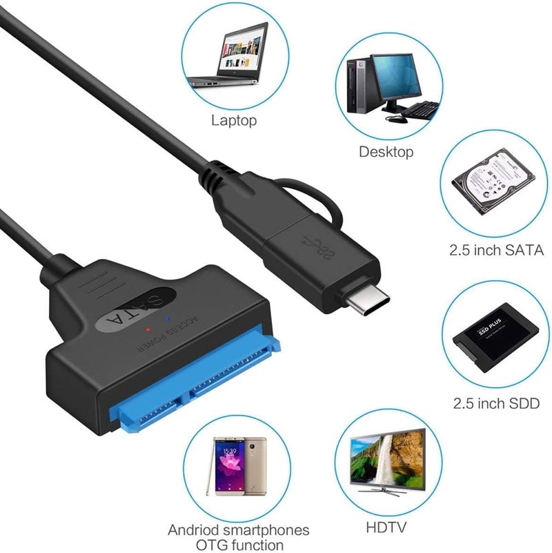 كاست ويف كابل محول SATA إلى USB 3.0، موصل أنثى 22 سنًا إلى USB 3.0 ونوع C ذكر لمحركات الأقراص الصلبة HDD/SSD 2.5/3.5 بوصة لنقل البيانات - Image 3