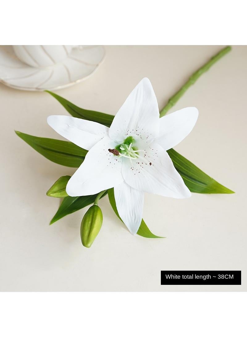 Generic 10-Pieces Artificial flower simulation mini lily high quality feel 3-head home decoration wedding flower art White - Image 1