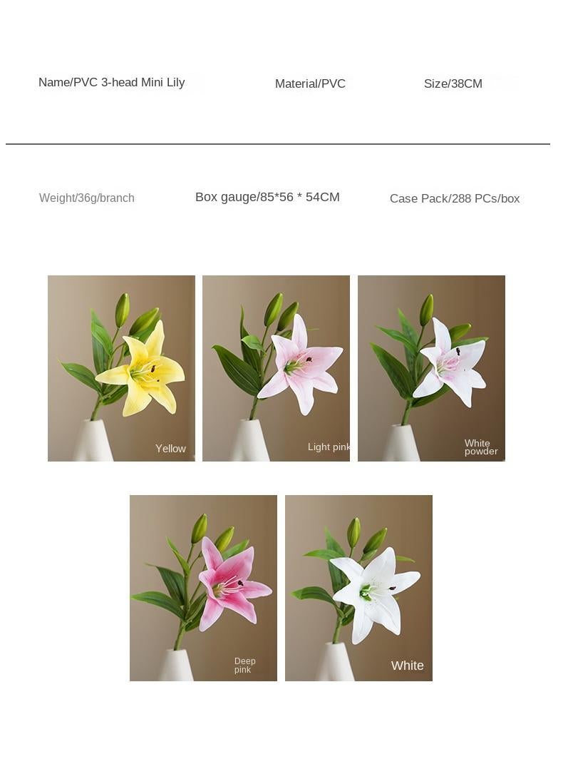 Generic 10-Pieces Artificial flower simulation mini lily high quality feel 3-head home decoration wedding flower art White - Image 5