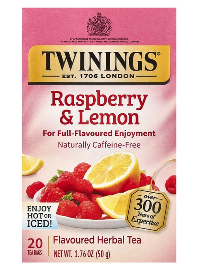 Twinings شاي أعشاب توت العليق والليمون خالي من الكافيين 20 كيس شاي 1.76 أونصة (50 جرام)