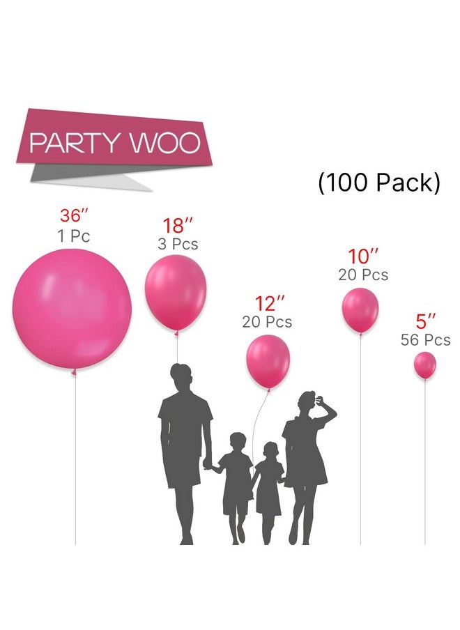 PartyWoo Magenta Balloons, 100 Pcs Hot Pink Balloons Different Sizes Pack Of 36 Inch 18 Inch 12 Inch 10 Inch 5 Inch Dark Pink Balloons For Balloon Garland Balloon Arch As Party Decorations, Pink-Y12  - Image 2