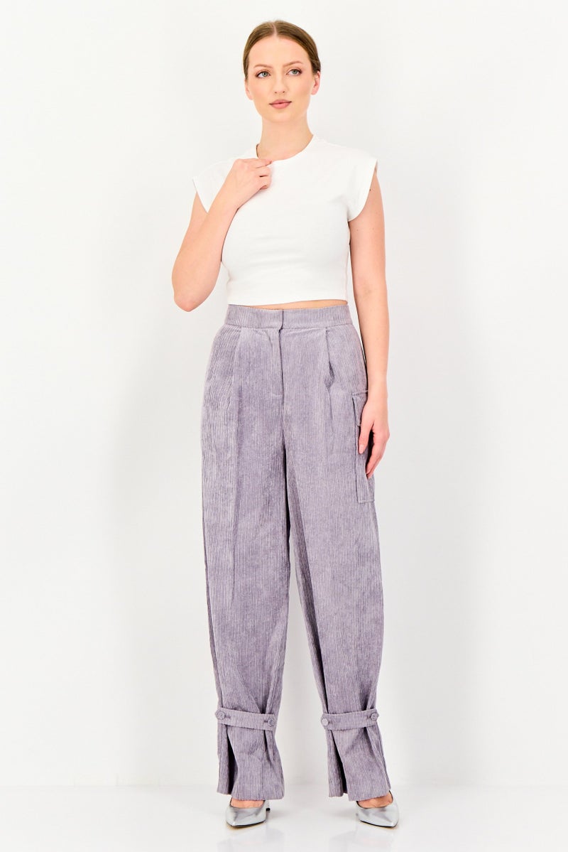 VERO MODA Women Carrot Fit Textured Corduroy Pants, Purple - Image 4