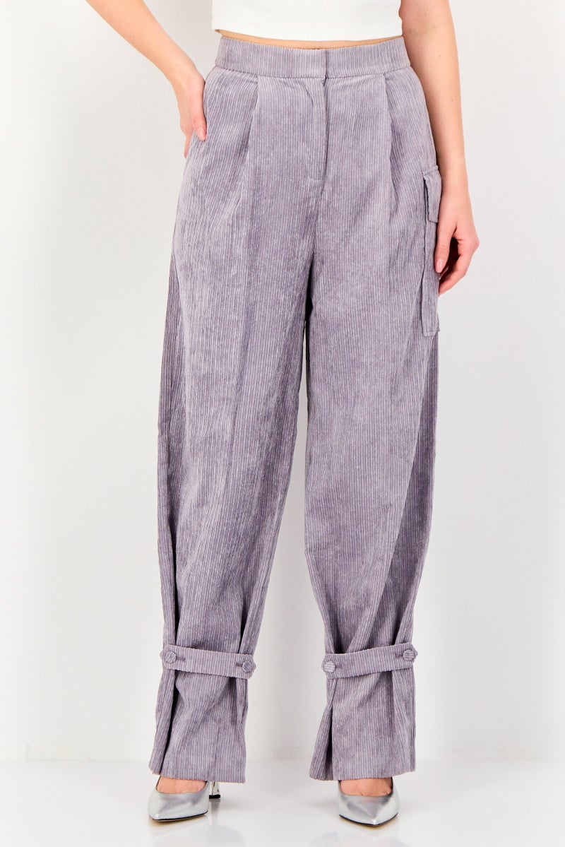 VERO MODA Women Carrot Fit Textured Corduroy Pants, Purple - Image 1