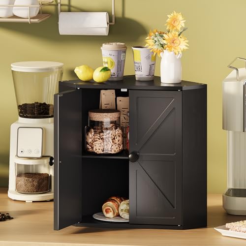 Trironsun Corner Bread Box for Kitchen Counter Double Layer Bamboo Bread Storage Container Large Capacity Bread Storage Bin Farmhouse Breadbox Organizer (Black) - Image 3