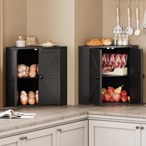 Trironsun Corner Bread Box for Kitchen Counter Double Layer Bamboo Bread Storage Container Large Capacity Bread Storage Bin Farmhouse Breadbox Organizer (Black) - Image 4