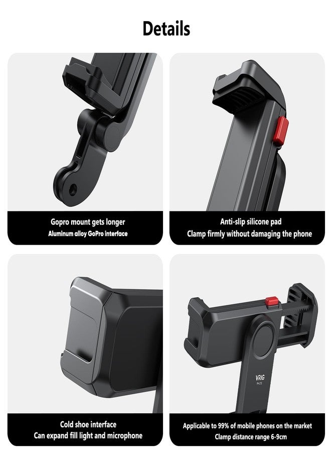 VRIG حامل هاتف VRIG / مجموعة محول حذاء ساخن متوافقة مع كاميرا الحركة GoPro Hero 11 10 9 8 7 6 5، DJI OSMO Action / Action 2، iPhone 13 Pro Max، Samsung، التثبيت على كاميرا DSLR أو ضوء الحلقة - Image 3