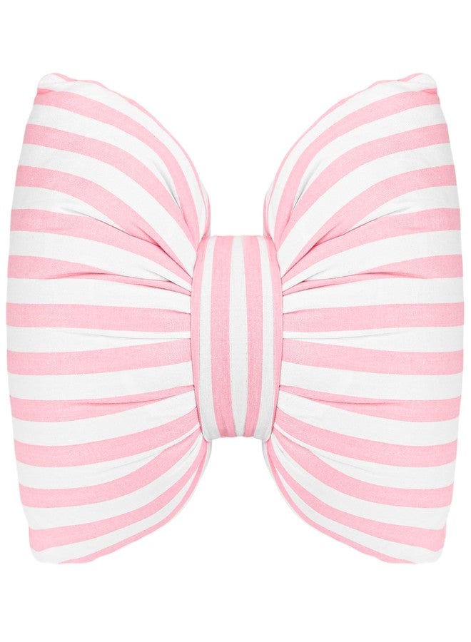 BuleVina Little Pink Bow Pillows Car Decorative 10x9.5 inch, Stripes Shaped Headrest Pillow for Car Cotton Handmade Cushion Striped Case Washable Coquette for Sofa Office Neck Lumbar Aesthetic Room Home Decor - Image 1