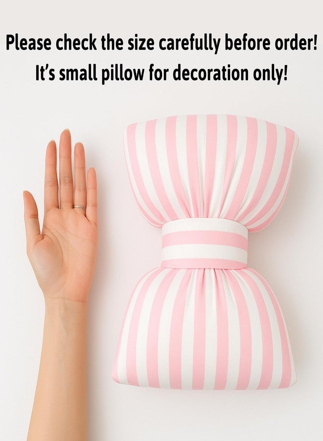 BuleVina Little Pink Bow Pillows Car Decorative 10x9.5 inch, Stripes Shaped Headrest Pillow for Car Cotton Handmade Cushion Striped Case Washable Coquette for Sofa Office Neck Lumbar Aesthetic Room Home Decor - Image 3
