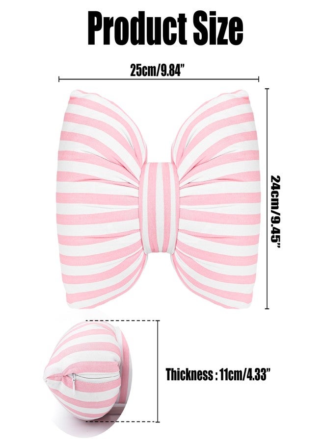 BuleVina Little Pink Bow Pillows Car Decorative 10x9.5 inch, Stripes Shaped Headrest Pillow for Car Cotton Handmade Cushion Striped Case Washable Coquette for Sofa Office Neck Lumbar Aesthetic Room Home Decor - Image 2