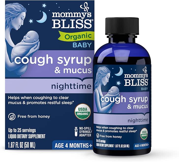 Mommy's Bliss Organic Baby Cough Syrup & Mucus Night Time, Contains Organic Agave and Ivy Leaf, Made for Babies 4 month+, 1.67 Fluid Ounces - Image 1