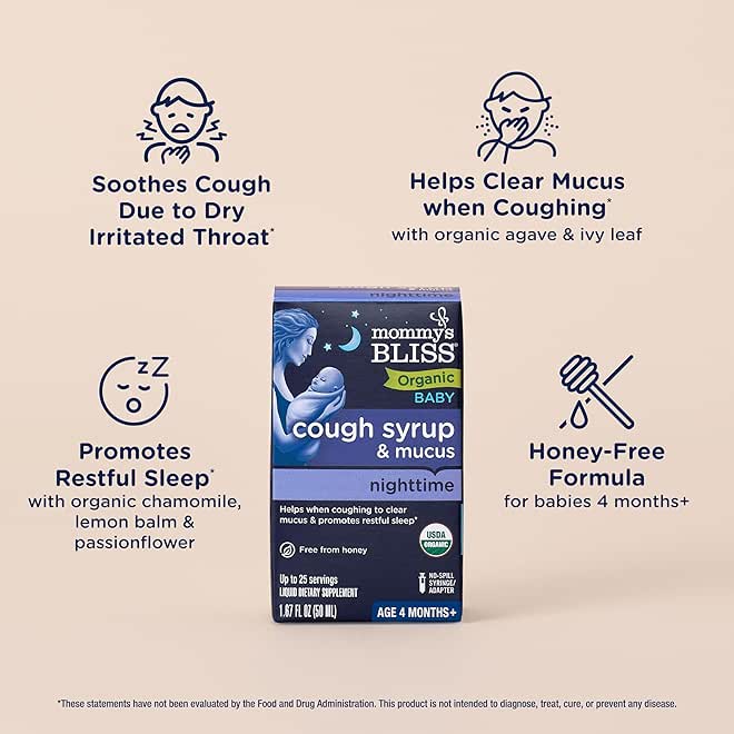 Mommy's Bliss Organic Baby Cough Syrup & Mucus Night Time, Contains Organic Agave and Ivy Leaf, Made for Babies 4 month+, 1.67 Fluid Ounces - Image 3
