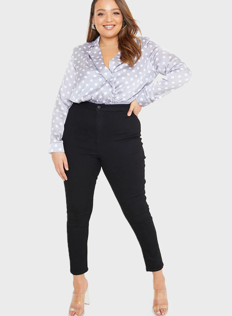 In The Style Curve Polka Dot Blazer Bodysuit