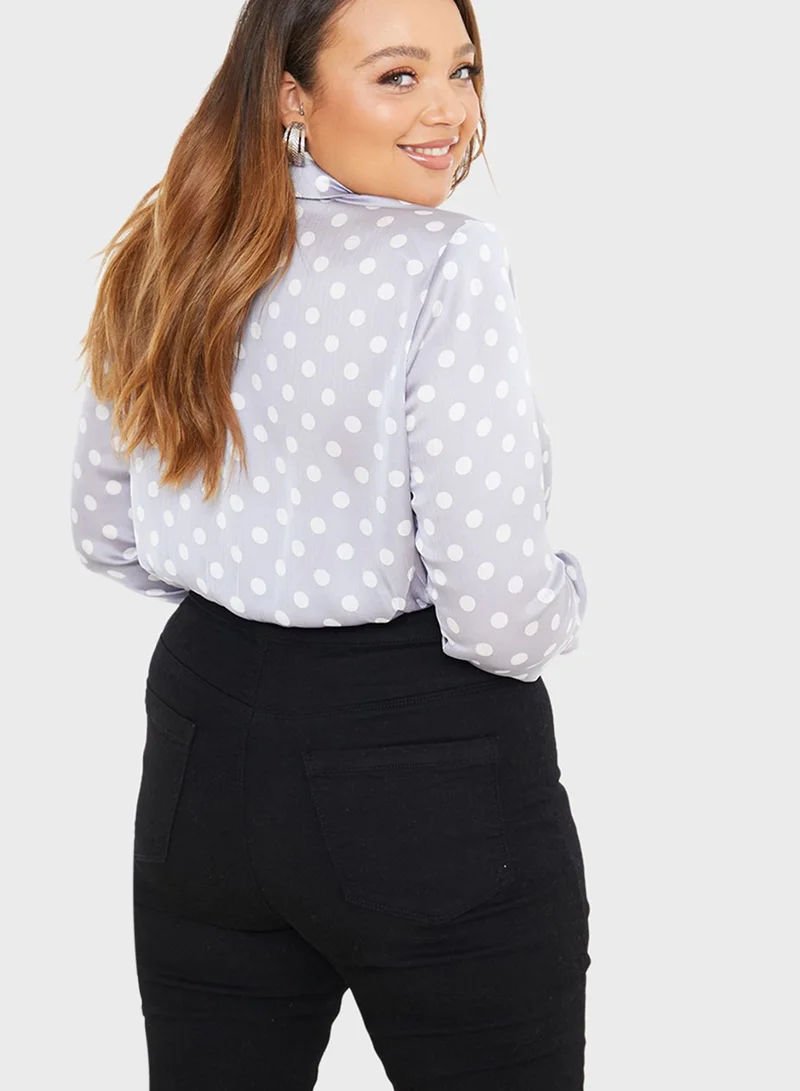 In The Style Curve Polka Dot Blazer Bodysuit