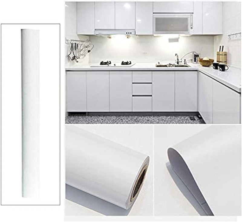 BPA® Glossy Contact Paper, 500 x 60cm Self Adhesive Wallpaper Decorative Removable Wallpaper with PVC Waterproof Oil-proof for Kitchen Countertop Cabinet Bathroom Furniture-Pearl White - Image 1