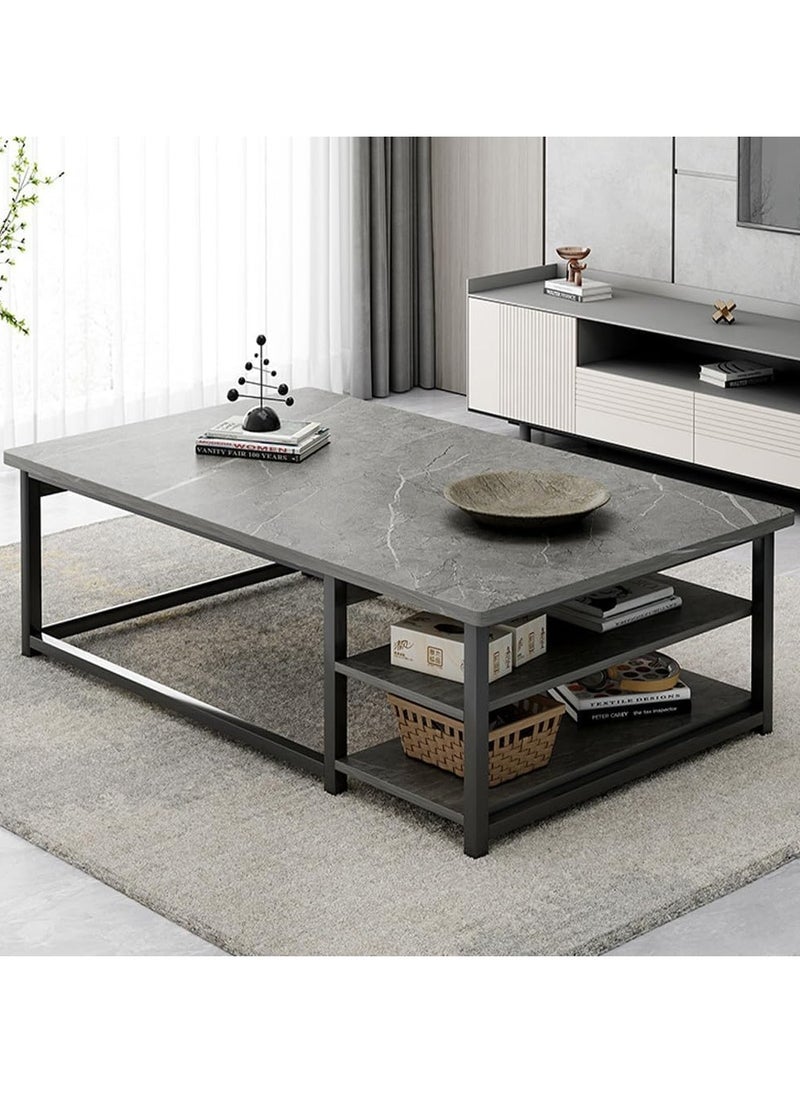 LEDIN - Coffee Table Living Room Furniture Minimalistic Design Multi-Functional Table 120x60x42cm Marble Pattern - Image 1