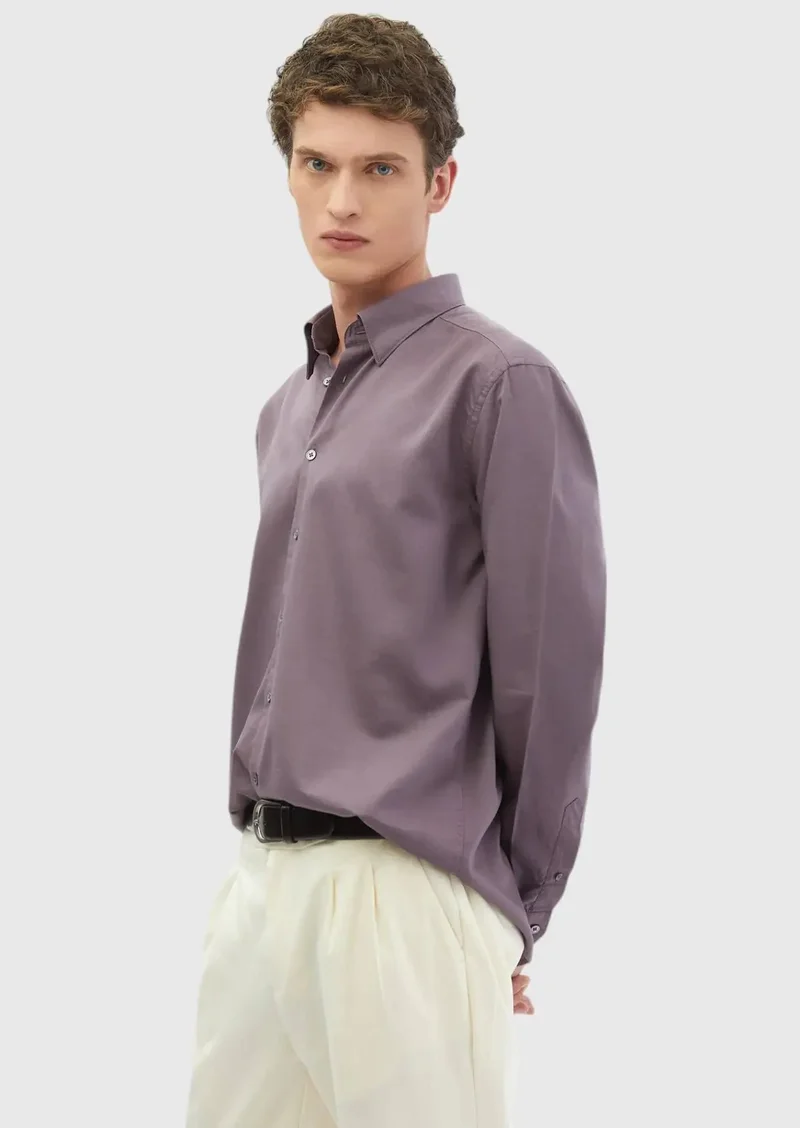 RAMSEY Purple Plain Casual Fit Weaving Casual Cotton Blended Shirt