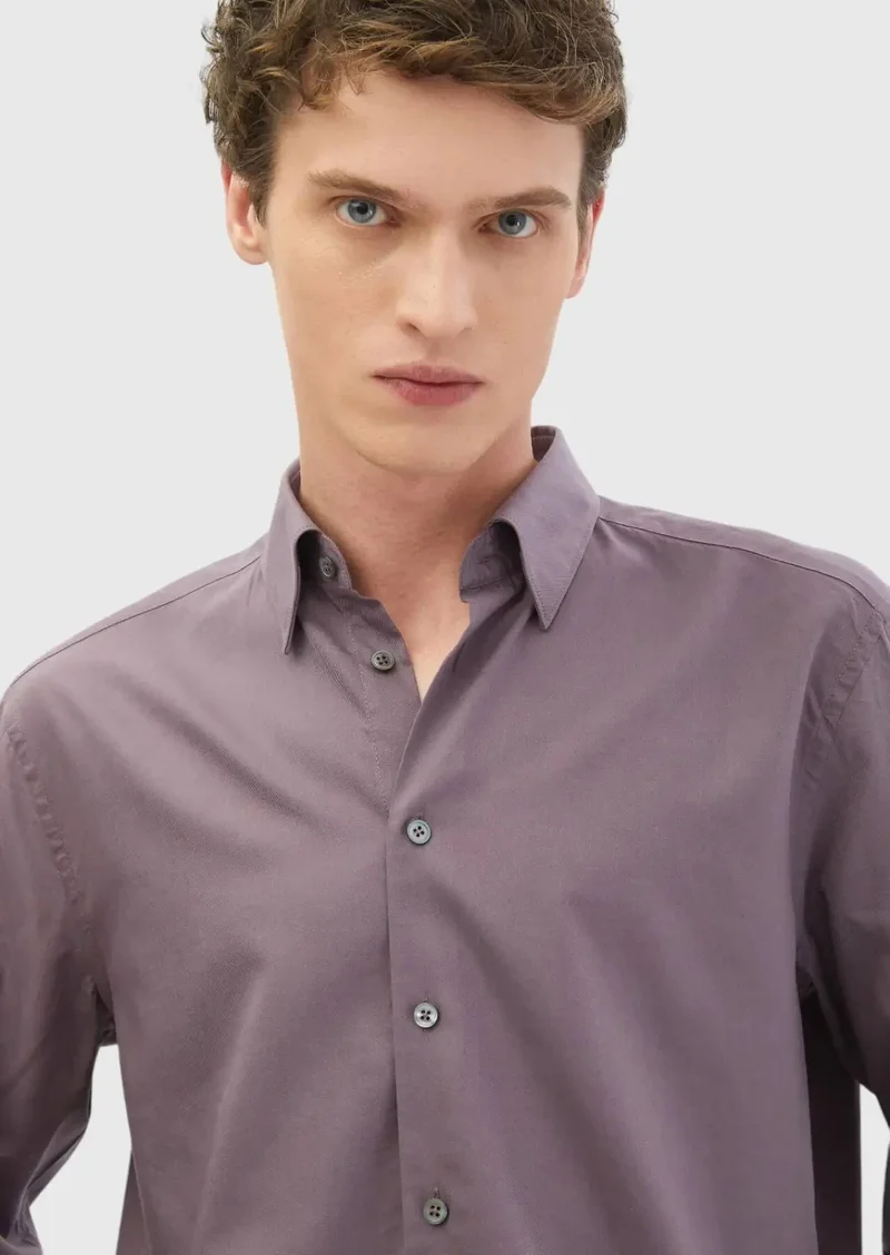 RAMSEY Purple Plain Casual Fit Weaving Casual Cotton Blended Shirt