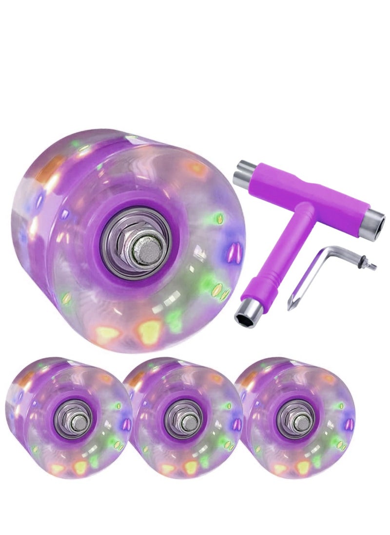 Generic 60x45MM 78A LED Light Skateboard Wheels With Bearings 4PCS With T-Tool, Purple  - Image 2