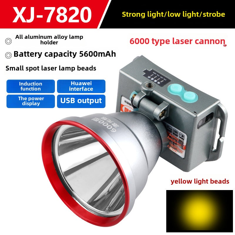 2024 High-Power LED Headlamp for Night Fishing 7820 yellow light multi-function induction double lithium small laser lamp beads 7820 yellow light multi-function induction double lithium small laser lamp beads