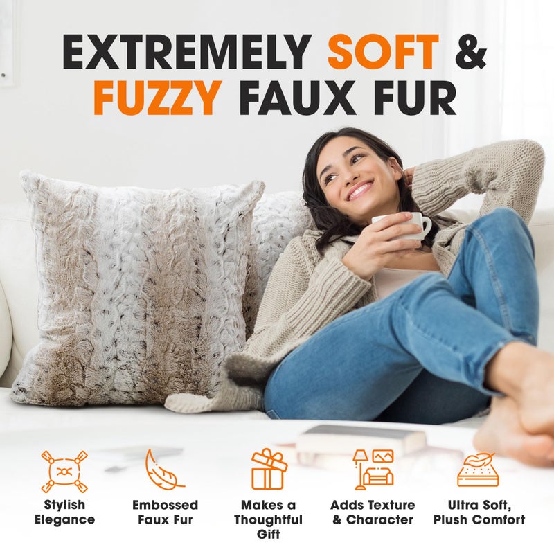 Cheer Collection Faux Fur Throw Pillows with Inserts â€“ Set of 2 Decorative Square Couch Pillows, 18â€ x 18â€ Snow Leopard Embossed Ombre Design for Sofa, Bed & Living Room Decor - Image 3