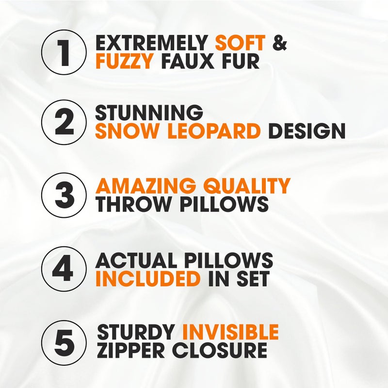 Cheer Collection Faux Fur Throw Pillows with Inserts â€“ Set of 2 Decorative Square Couch Pillows, 18â€ x 18â€ Snow Leopard Embossed Ombre Design for Sofa, Bed & Living Room Decor - Image 2