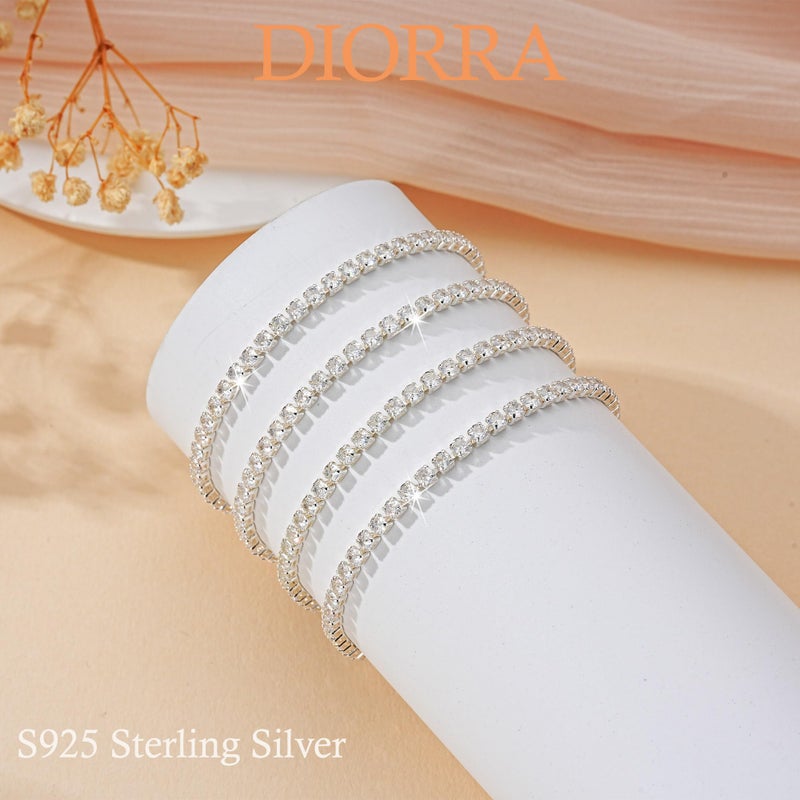 Diorra Sterling Silver Tennis Bracelet, 3/4MM Classic Cubic Zirconia Tennis Bracelets for Women Size 6.5-7.5 Inch - Image 2