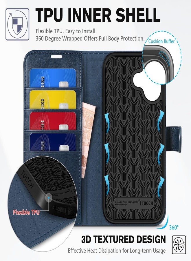TUCCH Case Wallet for iPhone 17 (6.3") 2025, Stand, RFID Blocking, 4 Card Holder, TPU Shockproof Inner Shell, PU Leather, Magnetic Closure Folio Protective Cover, Dark Blue - Image 5