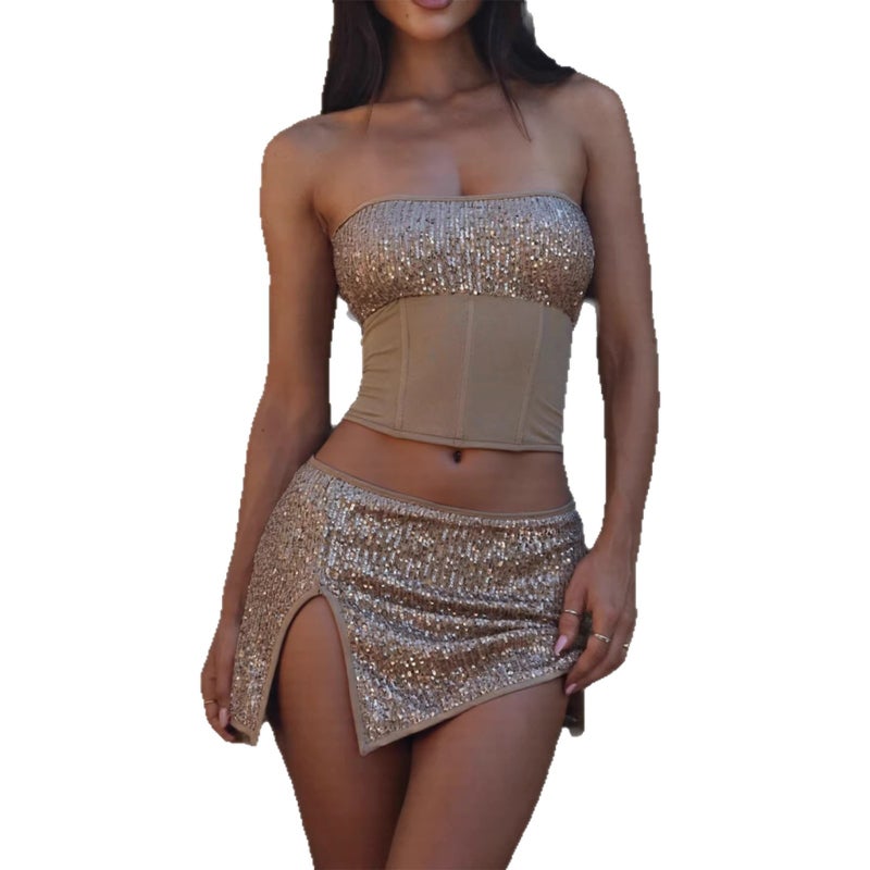 بدلة نسائية عصرية قميص بدون أكمام وتنورة عالية الشق - Image 5