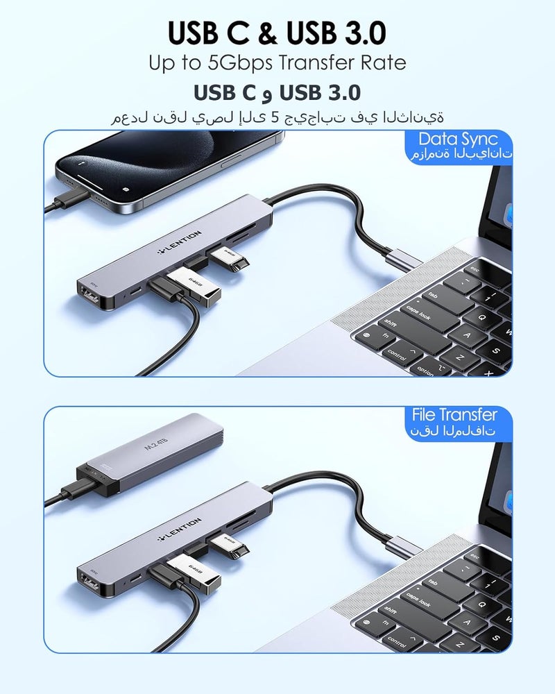 Lention 8 in 1 USB C Hub with 4K@60Hz HDMI, 100W Charging, 5Gbps USB C Data, 2 USB 3.0 and Dual Card Reader for iPhone 17/16/15 Series, 2025-2016 MacBook Pro, New Mac Air/Surface, More - Image 5