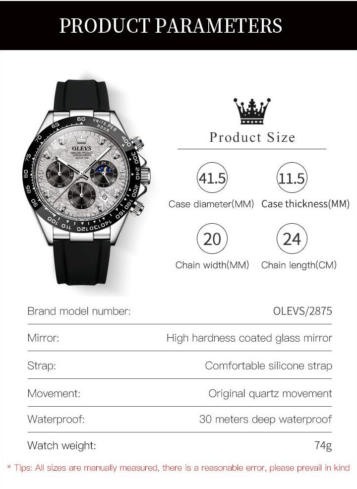 OLEVS - Watches for Men Silicone Strap Quartz Water Resistant Watch 2875 - Image 1