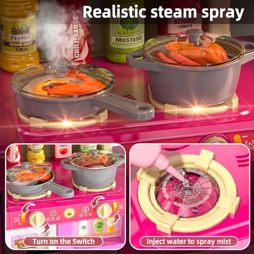 MSKOLER Play Kitchen Sets for Kids Ages 48 36 Inch Pretend Kitchen Playset for Toddlers 35 with Stove Toy Sink Accessories Indoor Outdoor Play Cooking Toys for Boys Girls with Sound and Light - Image 5