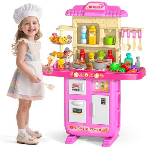 MSKOLER Play Kitchen Sets for Kids Ages 48 36 Inch Pretend Kitchen Playset for Toddlers 35 with Stove Toy Sink Accessories Indoor Outdoor Play Cooking Toys for Boys Girls with Sound and Light - Image 1