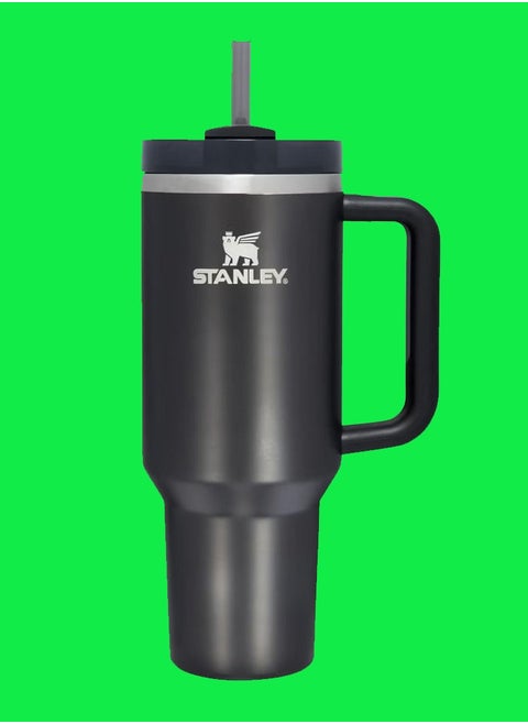 Quencher H2.0 FlowState 40oz Vacuum Insulated Stainless Steel Tumbler – Leakproof Travel Mug with Reusable Lid & Straw – Double-Walled for Maximum Temperature Retention – Keeps Drinks Hot for 7 Hours & Cold for 24 Hours – Durable, BPA-Free, and Portable – Black