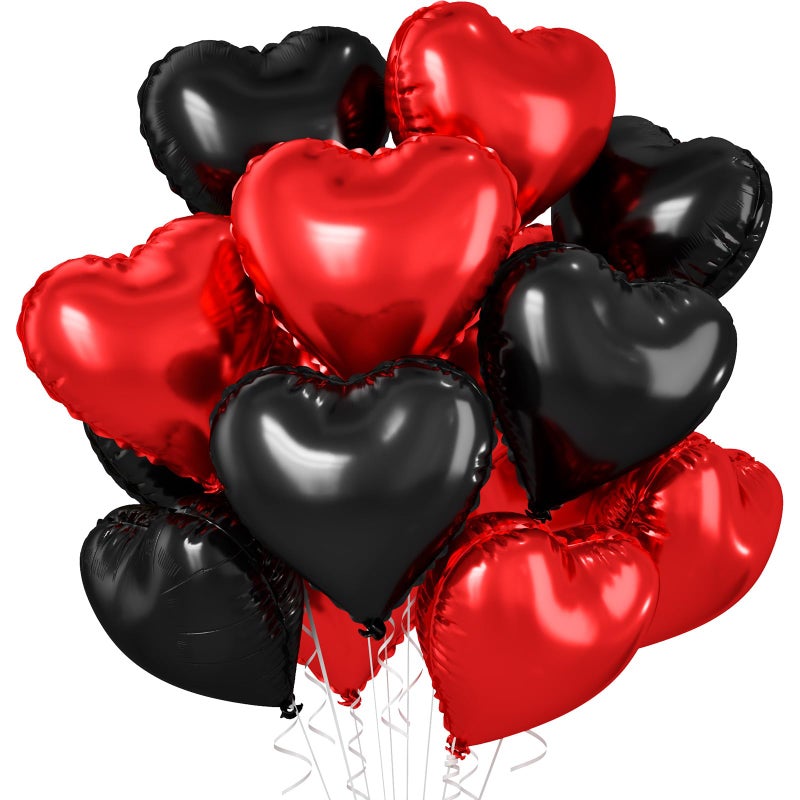 Biapian Red Black Heart Balloons 10 Pcs Metallic Heart Shaped Balloon 18 Inch Red and Black Foil Balloons Helium for Engagement Brithday Bridal Baby Shower Wedding Engagement Valentines Party Decorations - Image 3