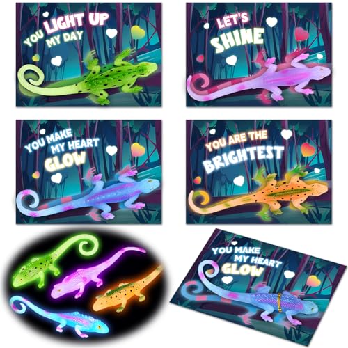 Shemira 24 Pack Valentines Day Cards for Kids Bulk Valentines Cards for Kids with Glow in the Dark Lizards toys for School Classroom Valentines Gifts Exchange Valentine Party Favor - Image 1