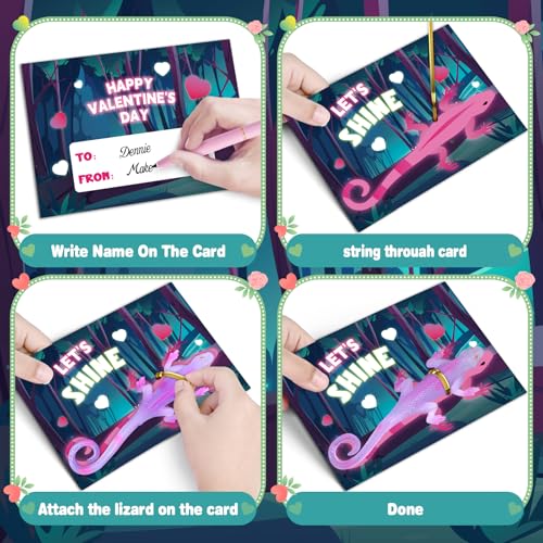 Shemira 24 Pack Valentines Day Cards for Kids Bulk Valentines Cards for Kids with Glow in the Dark Lizards toys for School Classroom Valentines Gifts Exchange Valentine Party Favor - Image 5