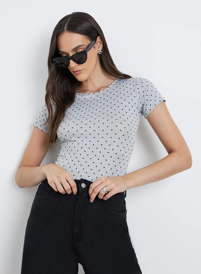 Styli Styli Polka Dot Print Short Sleeve T-Shirt