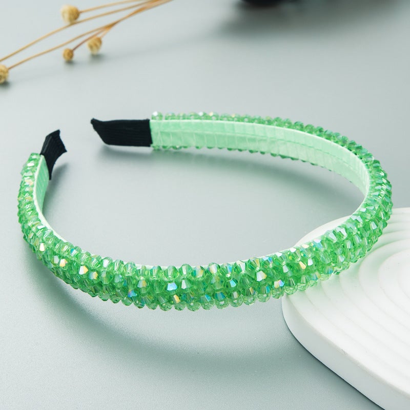 Generic Hening Hair Hoop European and American Internet Celebrity Hot Fish Line Woven String Crystal Hair Hoop ins Korean Style Advanced Face Wash Hair Hoop Green 