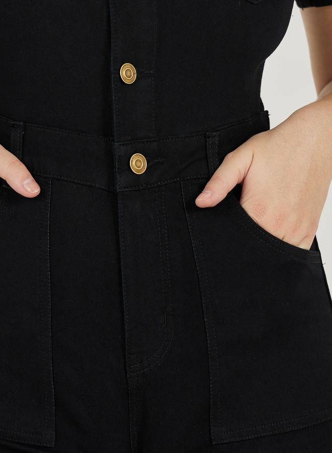 Styli Button Front Detail Flared Denim Jumpsuit - Image 4