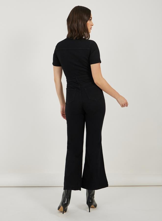 Styli Button Front Detail Flared Denim Jumpsuit - Image 5