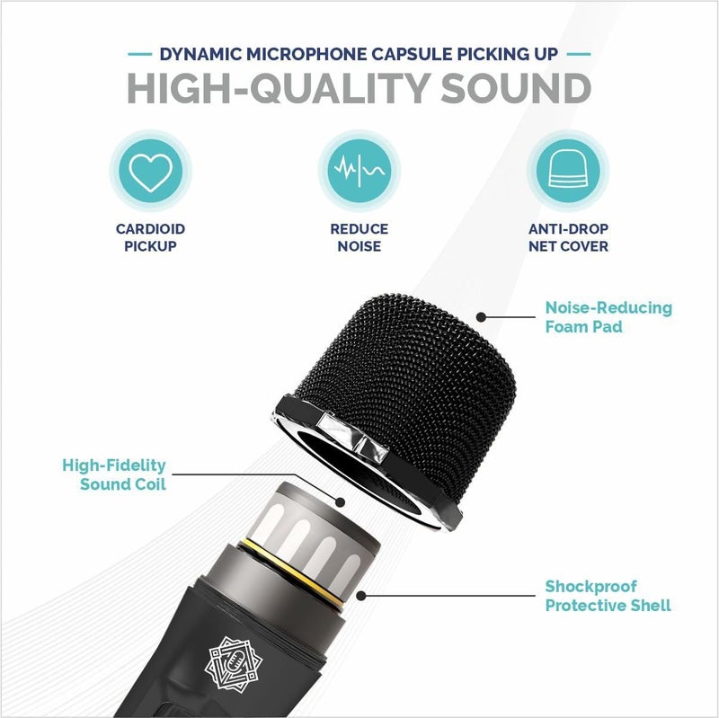 DIGIMORE ميكروفون لاسلكي UHF للغناء | بطارية 8 ساعات | مدى 160 قدم | شحن Type-C | ميكروفون بدون سلك للحفلات المنزلية، الحفلات الخارجية، الغناء، الفصول الدراسية (D-340 أسود) - Image 3